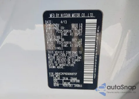 2013 Nissan Quest Sv z USA, uszkodzony, nr VIN JN8AE2KP8D9068757